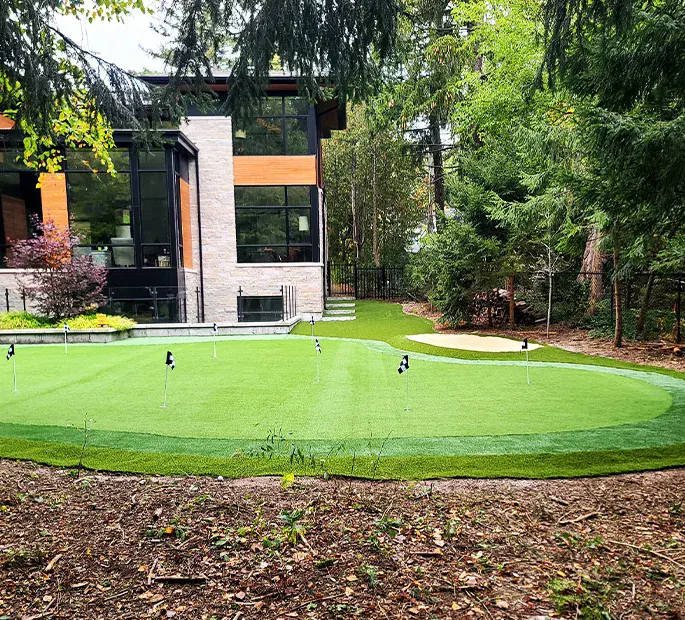 Putting green in backyard
